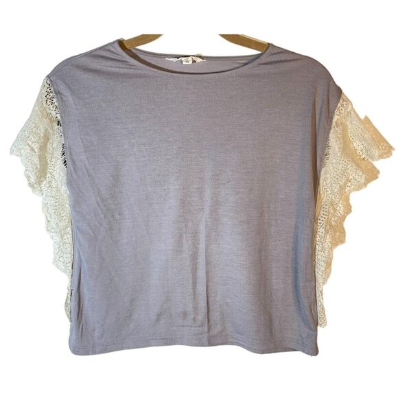Energie short sleeve shirt lace ruffle arm gray polyester blend extra small READ - Picture 1 of 10